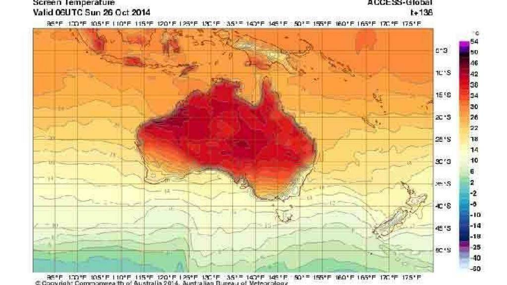 Broadscale warmth expected over Australia over the coming weekend, including for Sunday. Photo: BoM