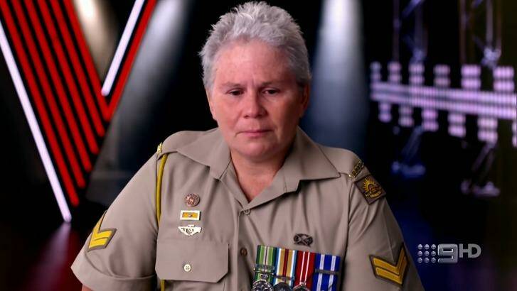 Chrissy Ashcroft, the 49-year-old Afghanistan War veteran who won a spot in Team Delta (Goodrem) after singing Cold Chisel's When the War is Over on The Voice. Photo: Nine
