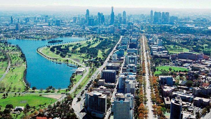 An aerial view of St Kilda Road.