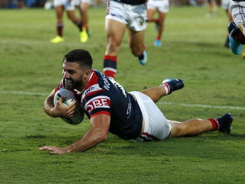 James Tedesco has grabbed a try double in his first hit-out for the Roosters.