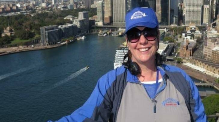 Twelve weeks after liposuction surgery for lymphoedema, Sharne Willoughby climbed the Sydney Harbour Bridge. Photo: Supplied