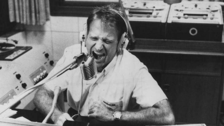 Robin Williams as Adrian Cronauer in a scene from Good Morning Vietnam.