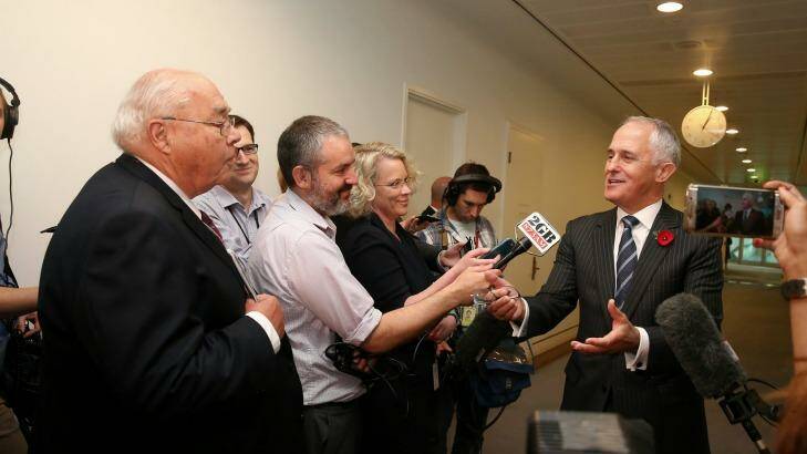 Prime Minister Malcolm Turnbull answers questions from journalists at Parliament House on Wednesday. Photo: Alex Ellinghausen