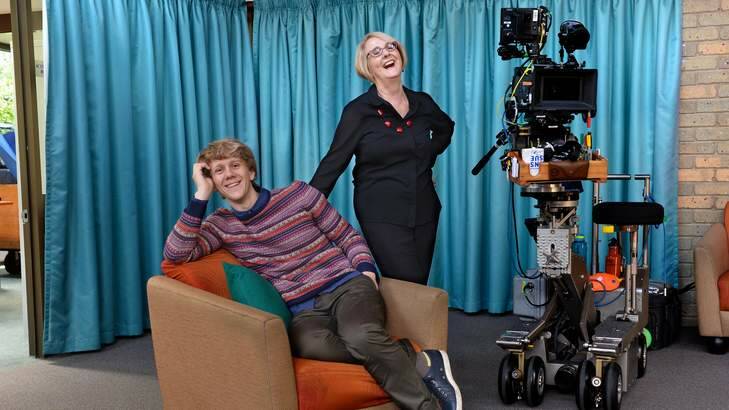 Comedian Josh Thomas with his high school drama teacher Sue Davis, who will have a cameo role in his TV series Please Like Me. Photo: Justin McManus