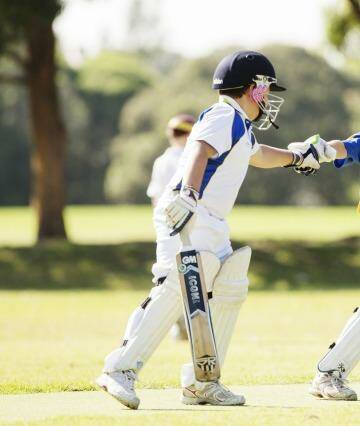 Batsmen for the Ryde Hunters Hill Swashbucklers in their Under 11s game on Saturday.  Photo: James Brickwood