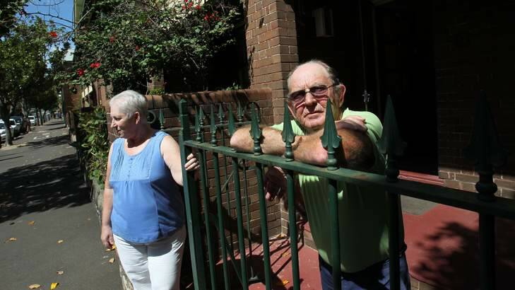Portrait of Colin and Terry Tooher outside their home in Millers Point, Sydney. Photo: Tamara Dean