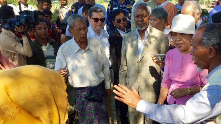 * WARNING - SUNDAY FOR MONDAY ONLY* WARNING - SUNDAY FOR MONDAY ONLYKofi Annan interacting with the Muslim Rohingya villagers in Kyet Yoe Pyin, also known as Kyariprang, when he visited the village on December 3, 2017. The Rohingya villagers reportedly related to Mr Annan how the soldiers, police and local Buddhist tribal villagers had indulged in killings, rapes and arson in the village in the previous weeks.?? 
?? Photo by Noor Hossain for the Fairfax Media.
?? (After Noor Hossain shot and sent this photo, he has gone missing inside Myanmar. It has been two and a half months that he is untraced.) ?? ?? 
Photo: Saiful Islam??  Photo: Noor Hossain