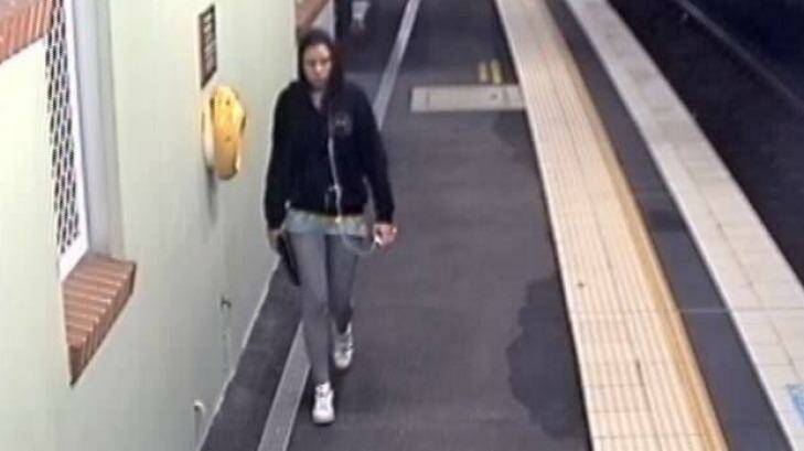 CCTV footage shows Cassie Olczak onthe platform at Waterfall railway station on Sunday night. Photo: NSW Police