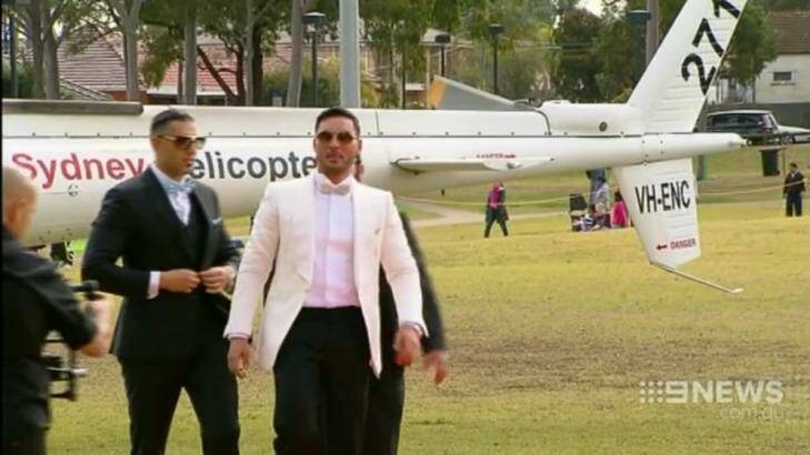 Salim Mehajer arrived in a park by helicopter. Photo: Channel Nine News