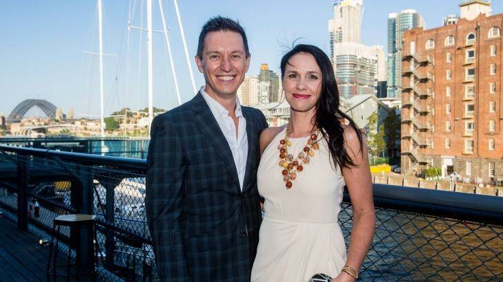 Tasma Walton, star of new ABC TV drama <i>Cleverman</i>, with husband Rove McManus at the 2016 programming launch on Tuesday.  Photo: Cole Bennetts