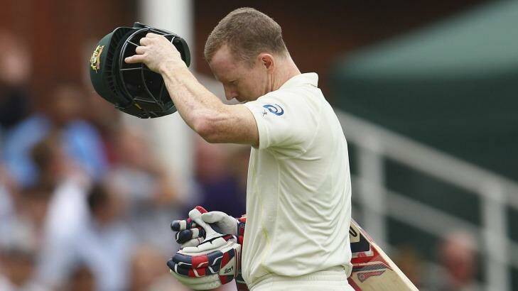 Chris Rogers after being dismissed by Mark Wood of England at The Oval in August. Photo: Ryan Pierse