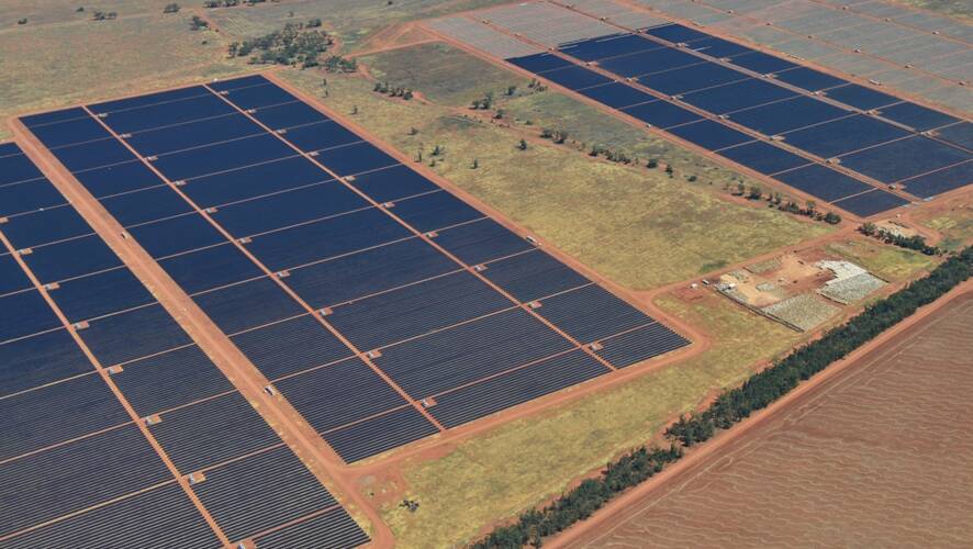 An aerial photograph of a solar photovoltaic plant at Nyngan. Photo: AGL