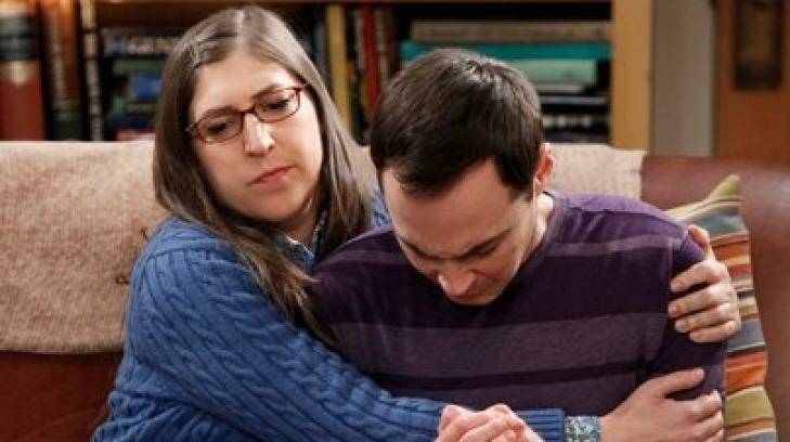 Bialik (Amy) and Parsons (Sheldon) on The Big Bang Theory.