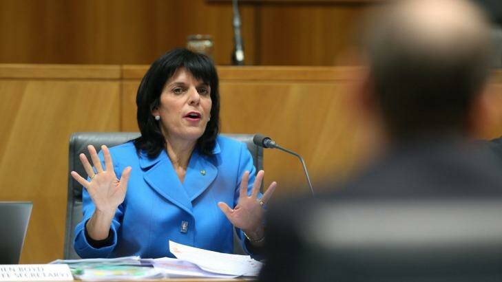 Liberal MP Julia Banks asks questions of ANZ boss Shayne Elliott. Photo: Andrew Meares