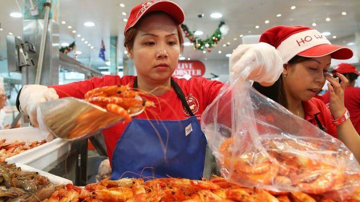 Prawns are always in high demand before Christmas at the fish markets. Photo: Brendon Thorne