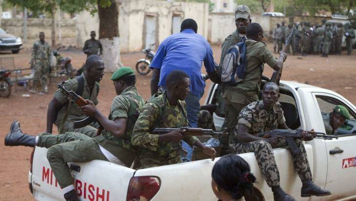 Soldiers on board a truck  outside Bamako, Mali. Photo: Rebecca Blackwell