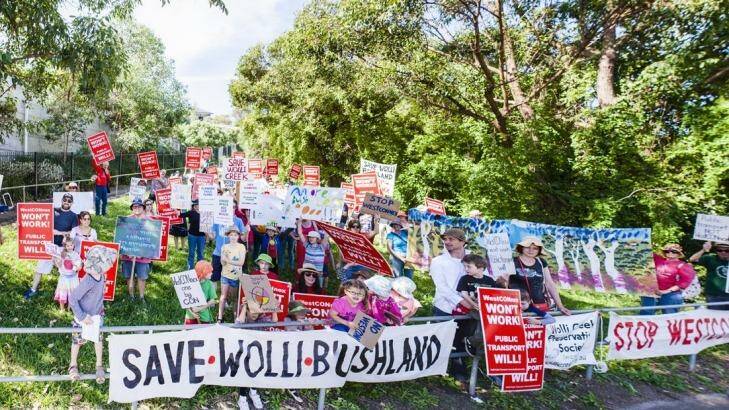 Protesters at Wolli Creek during an anti-WestConnex event last year. Photo: supplied