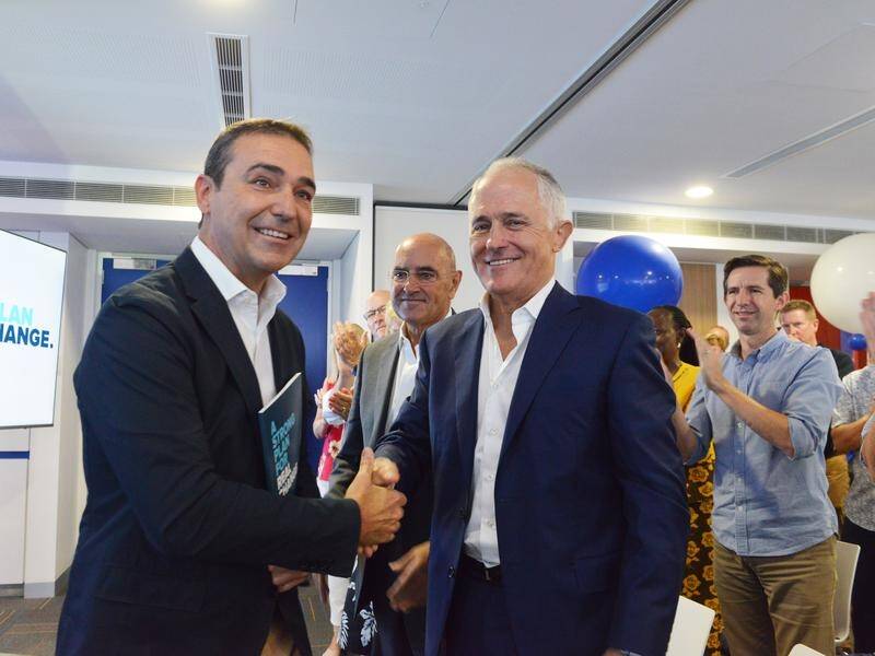Malcolm Turnbull helped Steven Marshall (l) launch the Liberal campaign for the March 17 poll.