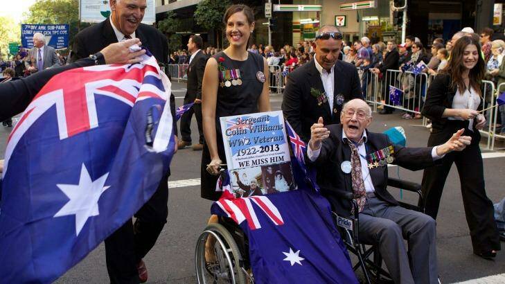 People join the Anzac Day march from Martin Place Cenotaph to Hyde Park via George and Bathurst streets in 2013. Photo: Wolter Peeters 
