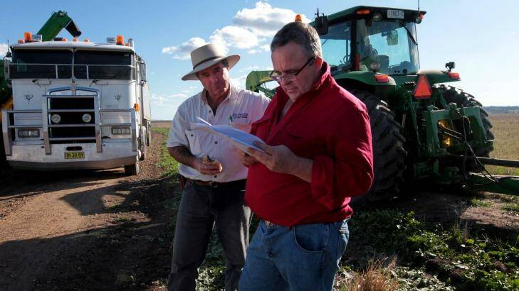 Andrew Pursehouse (left) with Tim Duddy, two local farmers opposed to the Shenhua Watermark mine. Photo: Dean Sewell