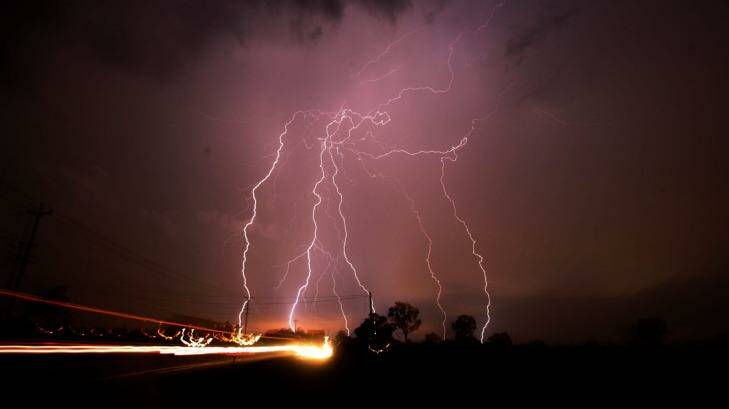 Lightning strikes in Sydney's west. Photo: Nick Moir