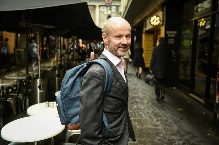 The Age, News, 17/08/2017 photo by Justin McManus. Backpacks, workers and communters. Hot-desking and hands-free account for a growth in communter backpacks. Craig Gorin.