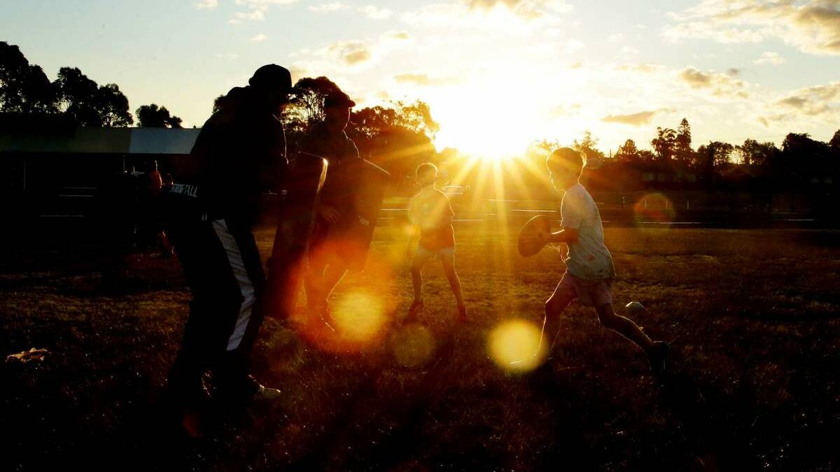 Windale’s under-10 rugby league players, left, go through their drills.  Picture: Ryan Osland