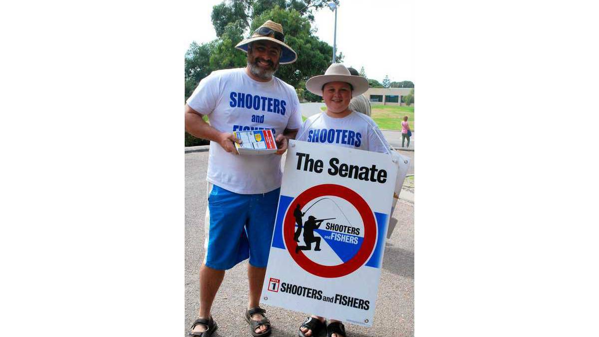 Robert and Jack Daniel show their support for the Shooters and Fishers party.  Photo: Lauren Vardy/Esperance Express.