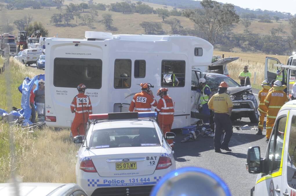 CONCERN: The scene at Dunkeld on Tuesday after a head-on collision between a campervan and Triton utility. Photo: CHRIS SEABROOK 120914cmva6
