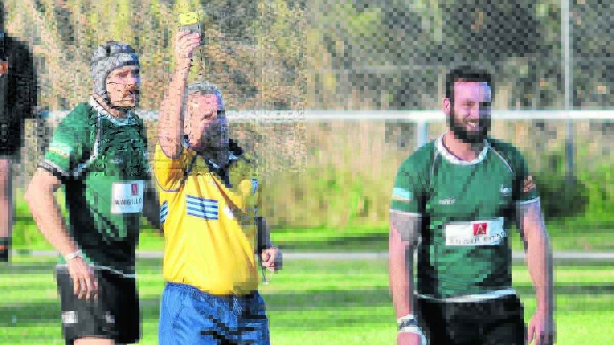 LET-OFF: Orange Emus flanker Scott Udy (right) escaped suspension after receiving two yellow cards, and thus a red card, against Cowra. 
Photo: STEVE GOSCH 0523sgrugby8