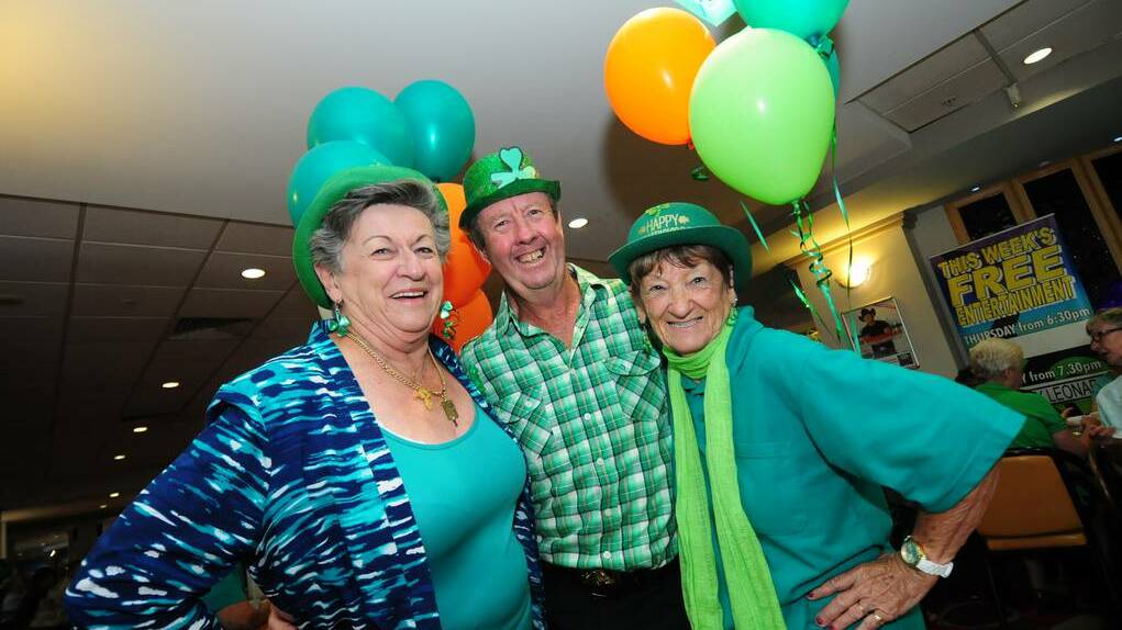 DUBBO:  Pat Page, Peter Gallen and Elizabeth Whittaker dressed up for St Patrick's Day.
