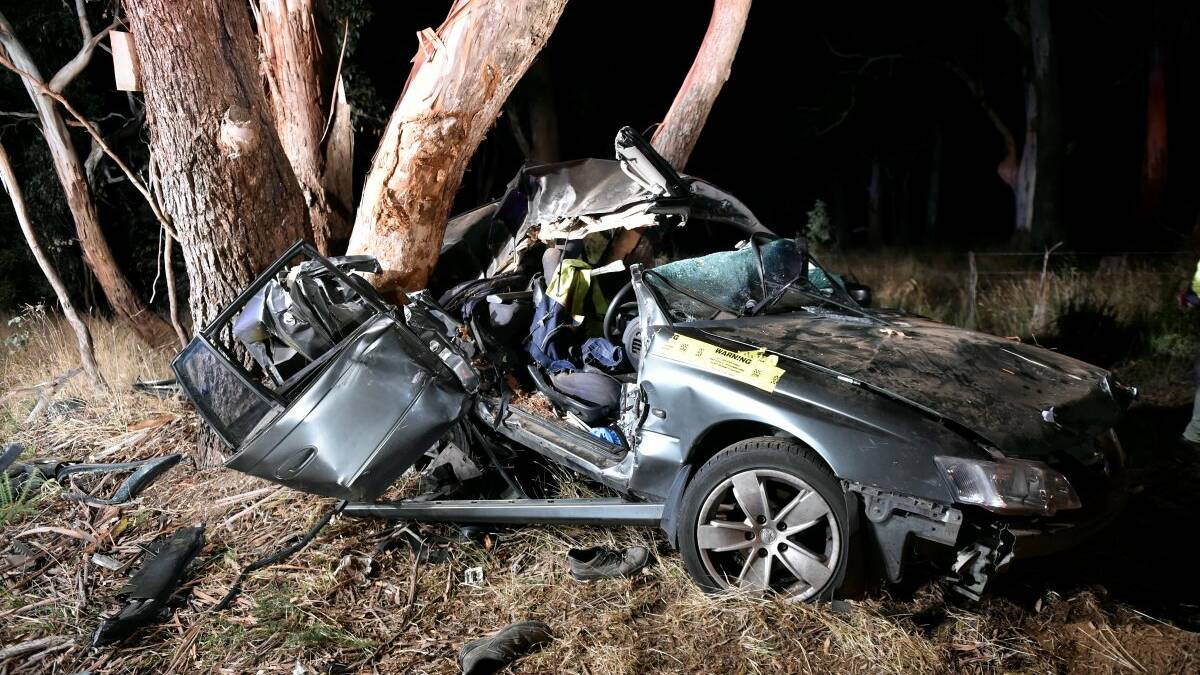 A driver was cut out of this car wreck in Ballarat on Friday night. He is in a stable condition. Picture: Jeremy Bannister/The Courier