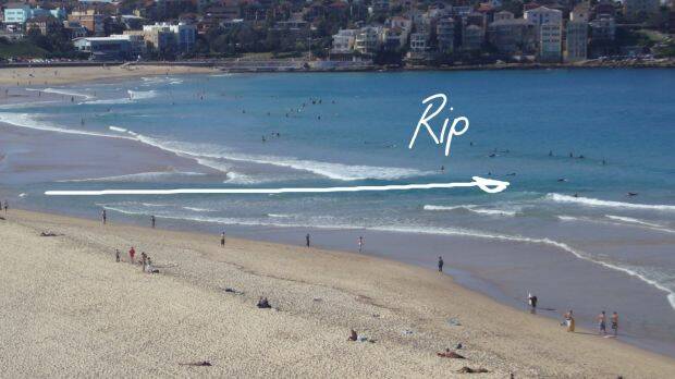 An image from the Jason Markland documentary on rip currents shows how to identify a rip. Photo: Supplied
