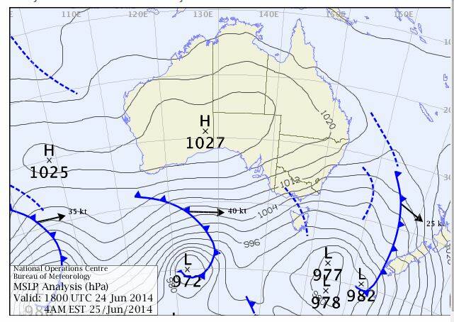 A low pressure trough will cross southeast NSW this morning. Source: The Bureau of Meteorology. 