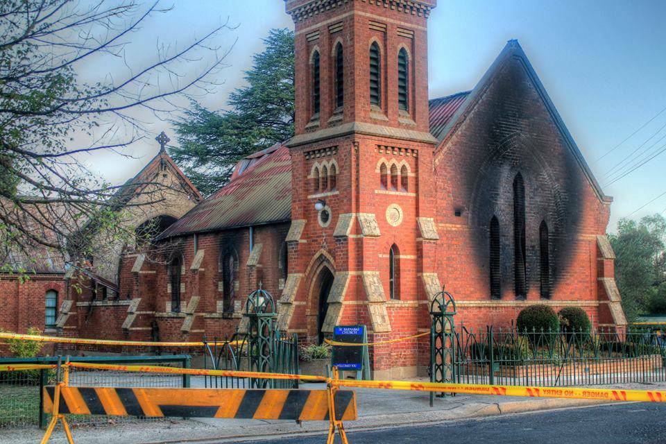 TRAGEDY: Police are treating the fire that destroyed  St Barnabas' Church in Bathurst as suspicious. Photo: Peter Mann.