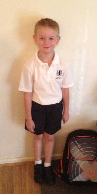 Charlie Fischbeck, his first day of school, 2014. He is in kindergarten at Bathurst Public School.