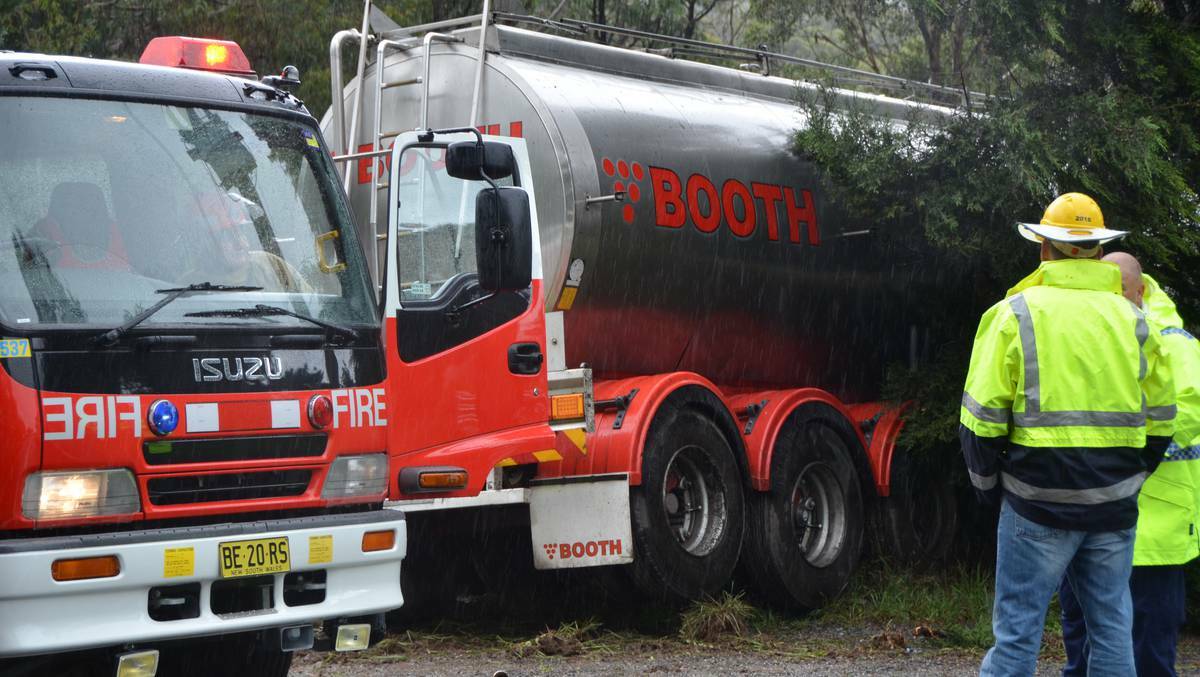 OFF THE ROAD: A tanker has jackknifed in the rain before ploughing into the front garden of a private home.