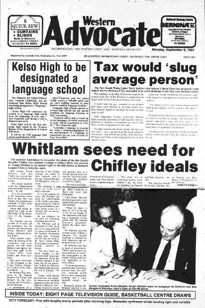 Western Advocate front page September 9, 1991