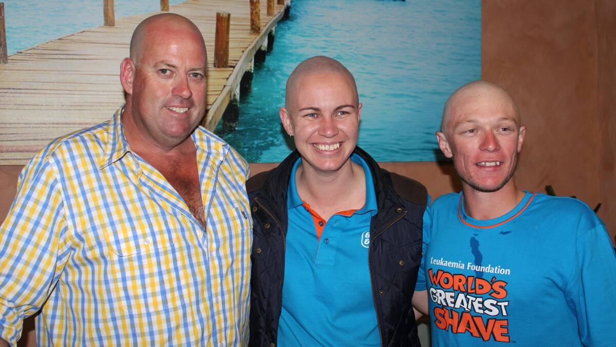 OUT AND ABOUT: Jacob Schoenmaker, Rebecca Phillips and Damien Loader at the World’s Greatest Shave at the Bridge Hotel, Perthville. 