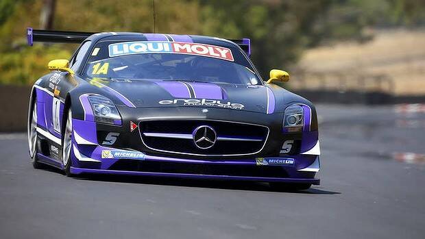 Bouncing back: Dumped V8s driver Maro Engel on his way towards a record pole-position time in the Bathurst 12 Hour on Saturday. Photo: Race Torque Media