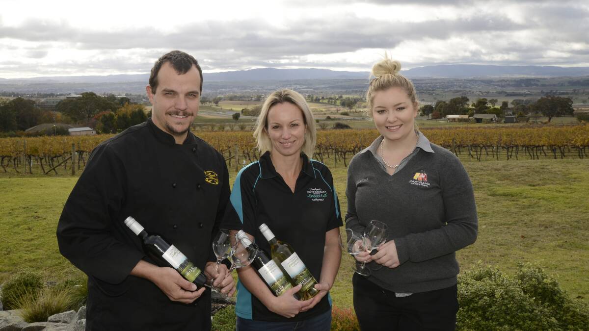TOP TASTES: Morish Morsels’ Chris Ringrose, Mount Panorama Estate Vineyard’s Lee Baxter and first-time Winter Winery Wander host Georgia Best are excited about this year’s tour which will see 300 people wander through the region’s best wineries and restaurants. Photo: PHILL MURRAY 052716pwines