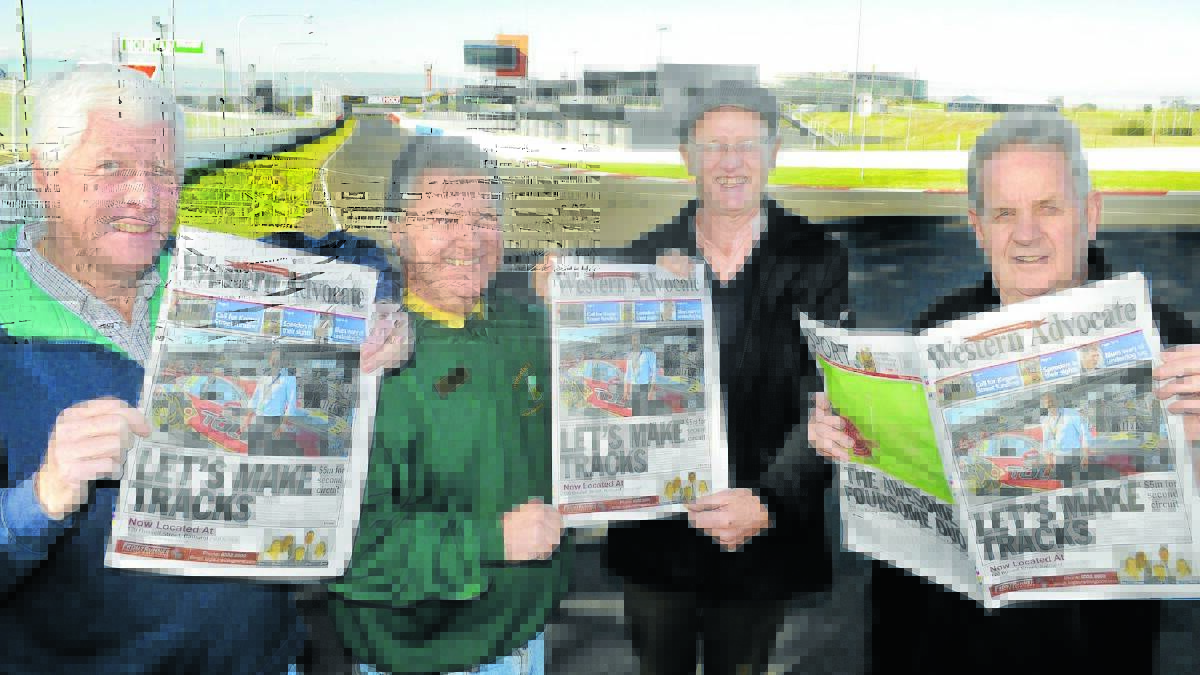 KEEP THE MOMENTUM GOING: Members of the Second Circuit Action Group Bruce Morgan, Lachlan Sullivan, Geoff Fry and Robert “Stumpy” Taylor at the proposed location of the second circuit on Mount Panorama. Photo: CHRIS SEABROOK	 061814c2ndtrac