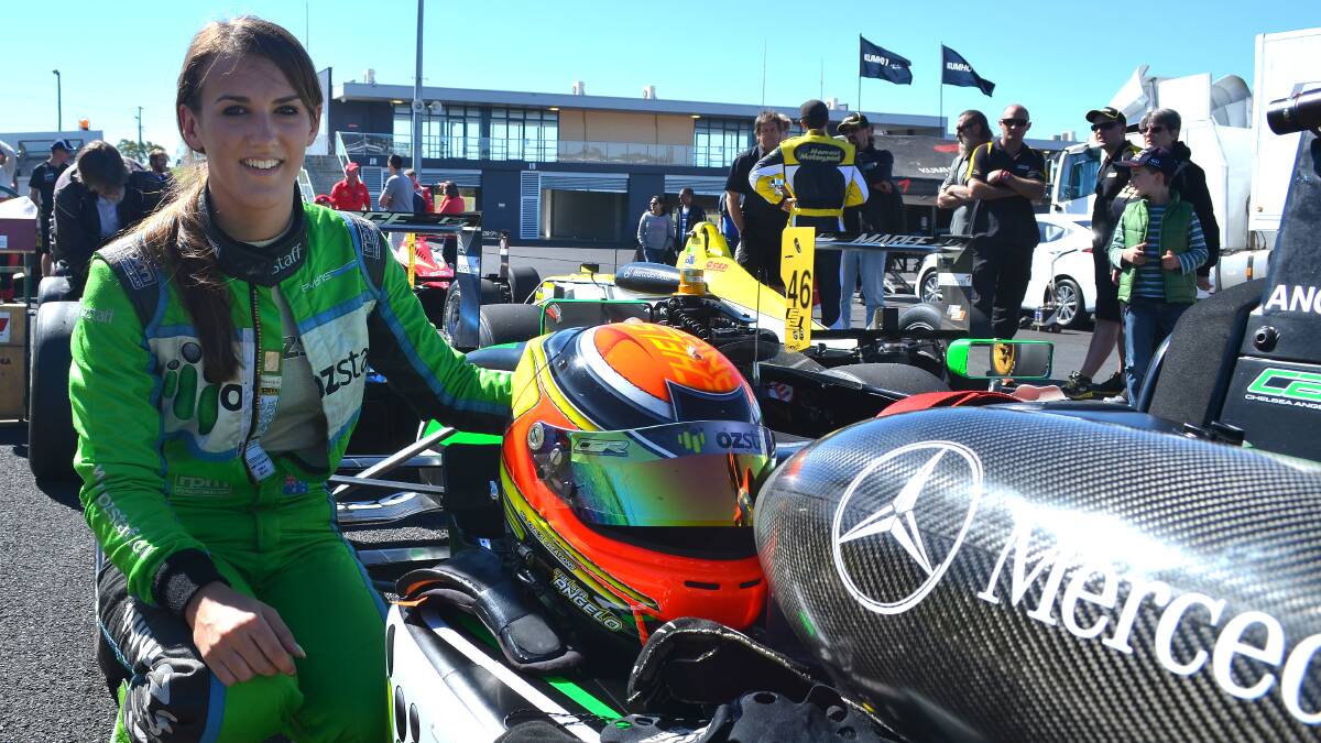 FIRST CRACK: Chelsea Angelo was delighted to be able to race at Mount Panorama as part of the Bathurst Motor Festival. She placed fifth in her first Formula 3 race at the iconic track on Saturday afternoon. Photo: ANYA WHITELAW	 041914angelo