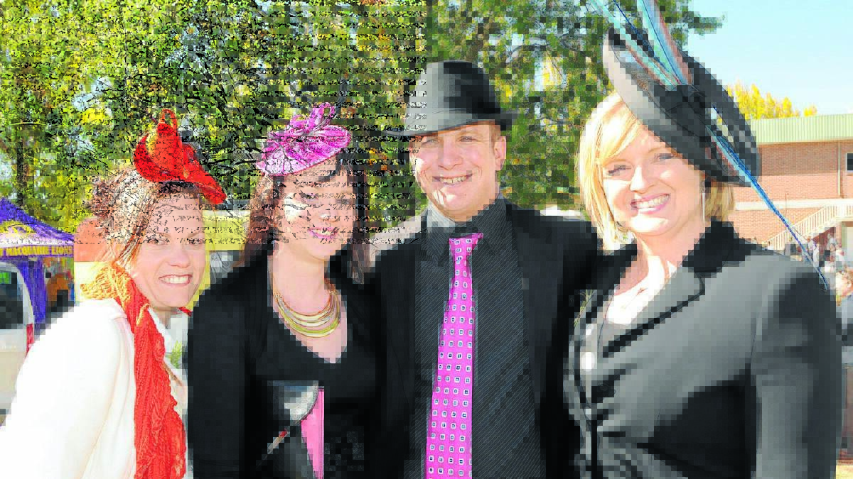 FASHIONS ON THE FIELD: Amber Barber, Laura Lovell, Brett Ridley and Cindy Nutley looked the part at last year's Soldier's Saddle race meeting. Photo: ZENIO LAPKA