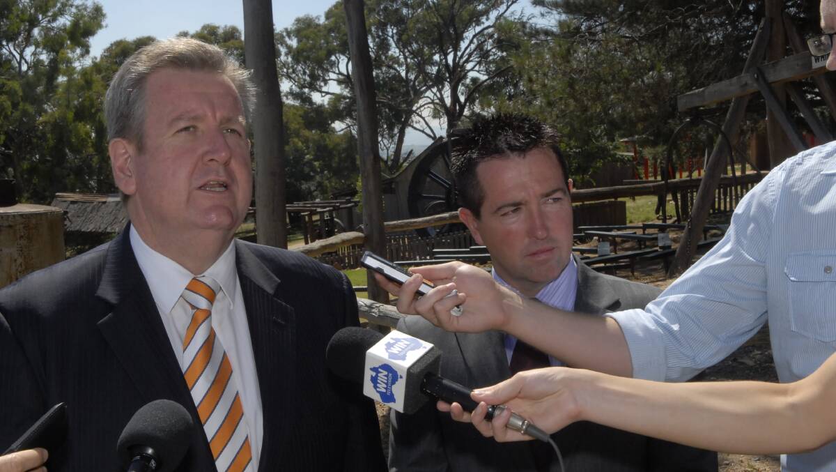 GOING, GOING: Premier Barry O’Farrell and Bathurst MP Paul Toole in Bathurst 
during one of the premier’s visits to the region.