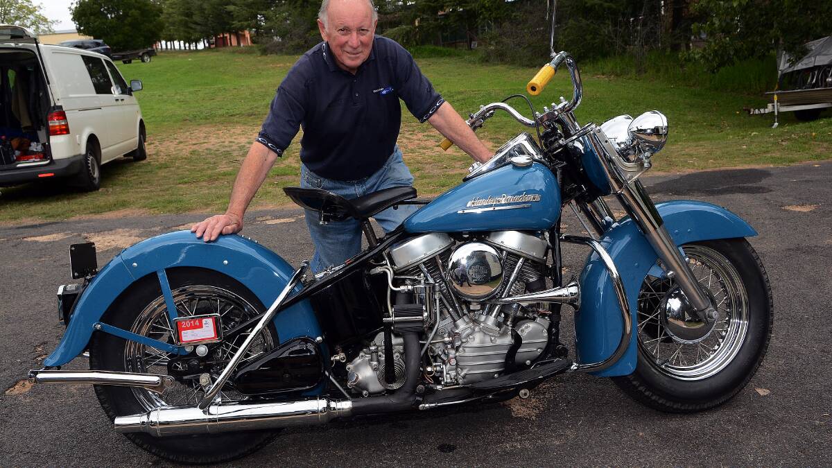A COOL SET OF WHEELS: Don Liddle, director of the 40th Annual Easter Rally, with his 1953 “Panhead” Harley Davidson. Photo: PHILL MURRAY	 041514pdon