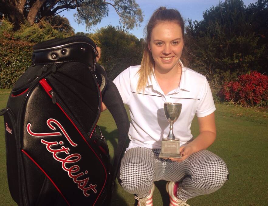 GOING PLACES: Anna McHugh after one of the best wins of her career at the Western Districts Ladies Golf Association Junior Cup on the weekend. 	052615mchugh