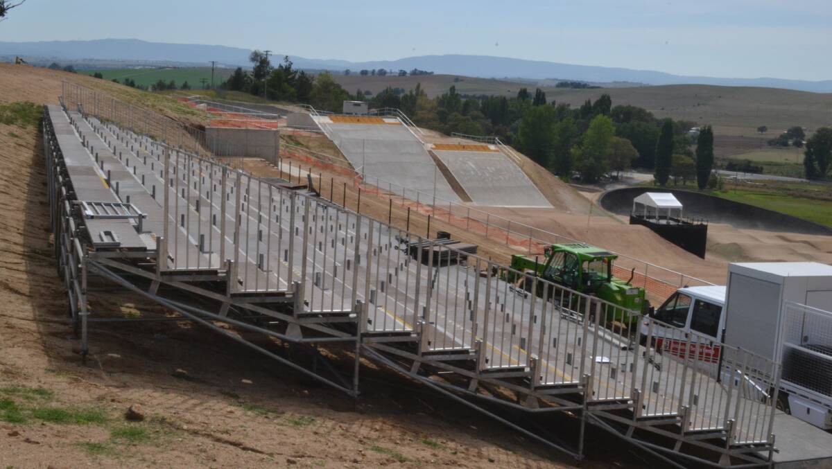 FANFARE: A temporary grandstand, capable of seating 850 fans, is being constructed this week at the new $1.5 million BMX track ahead of the national championships, which will be held from March 1-6.  	021116bmx