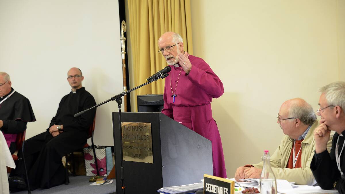 HOME TRUTHS: Anglican Bishop of Bathurst Ian Palmer gives his presidential address at the Synod at Bathurst Goldfields over the weekend. Photo: PHILL MURRAY 	092014pssynod