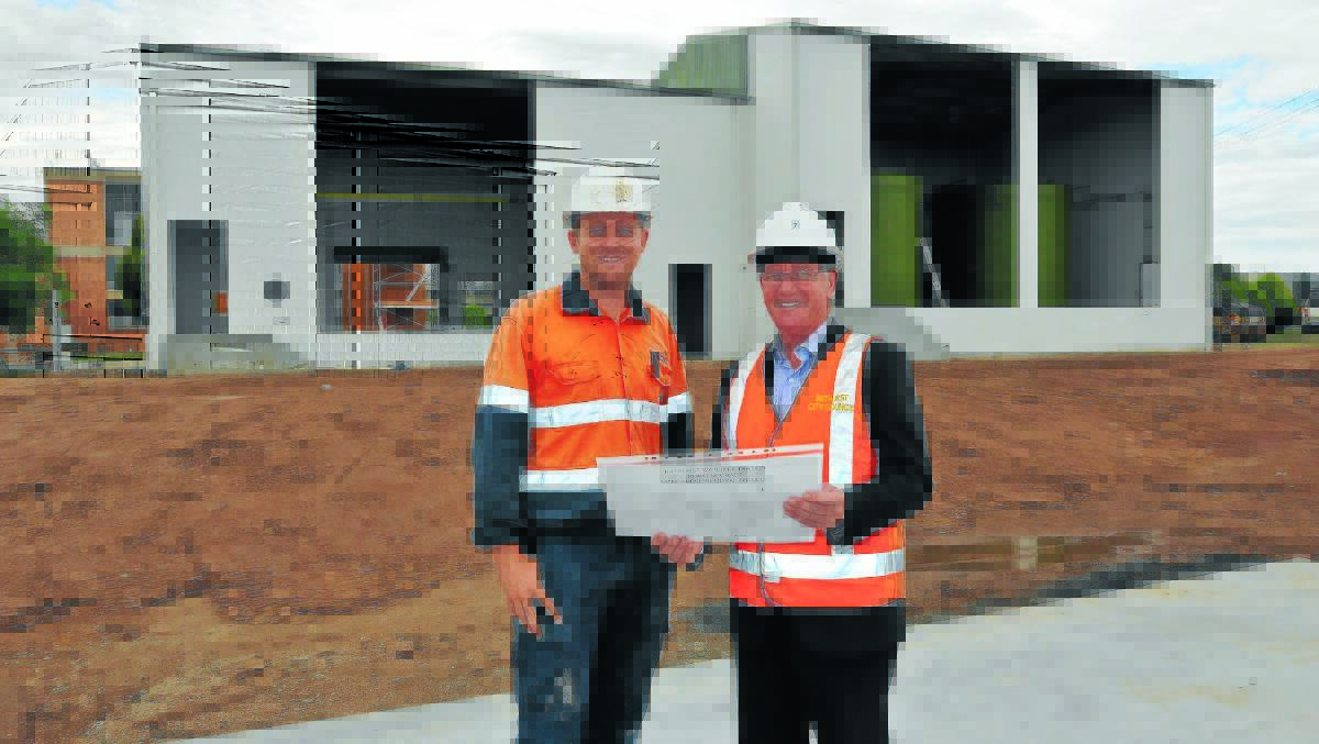 ON SCHEDULE: Eodo Pty Ltd’s Jack Goddard with Bathurst mayor Gary Rush at the water filtration plant that is part of the $5 million Manganese Removal Project. Photo: BATHURST REGIONAL COUNCIL